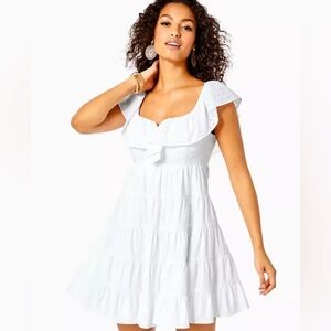 NWT Lilly Pulitzer Emie Babydoll Ruffle Tiered Dress White Eyelet Size 8
